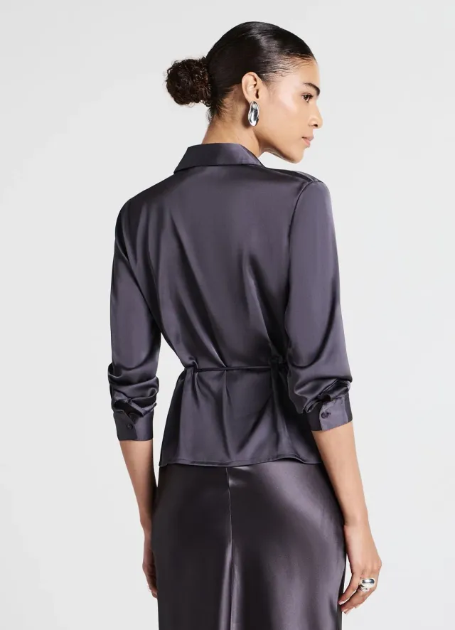 Calliope chemise satin à lacet manches longues