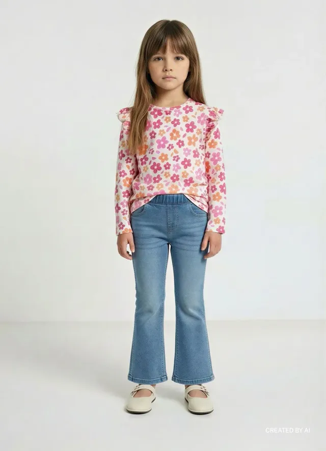 Calliope t-shirt volants fleurs fille manches longues