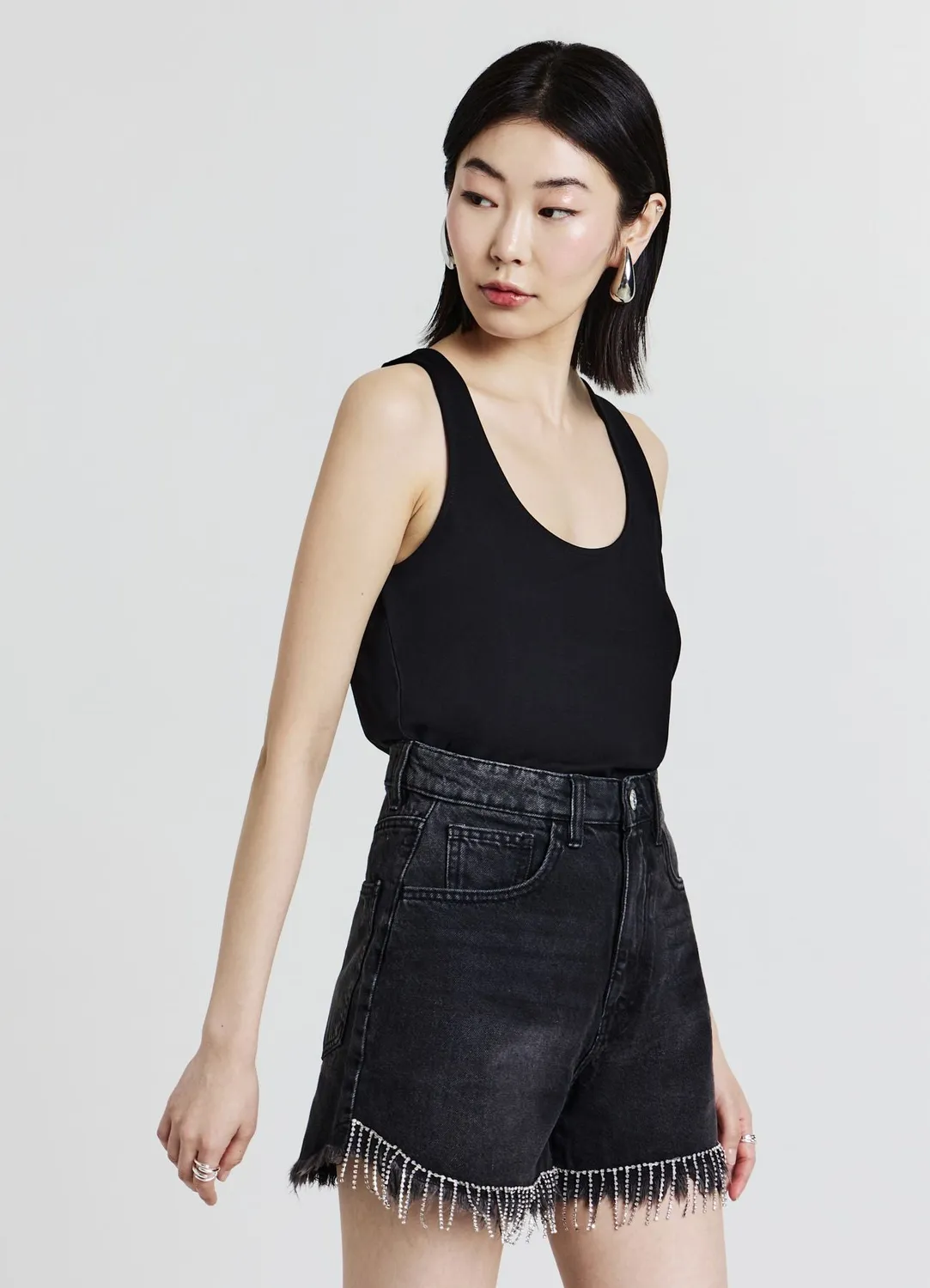 Calliope short jean femme franges strass 40-48
