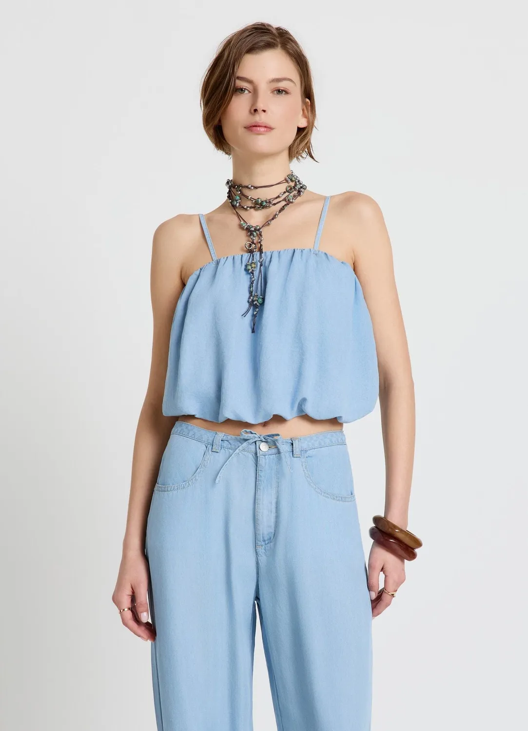 Calliope top ballon bretelles fines femme uni