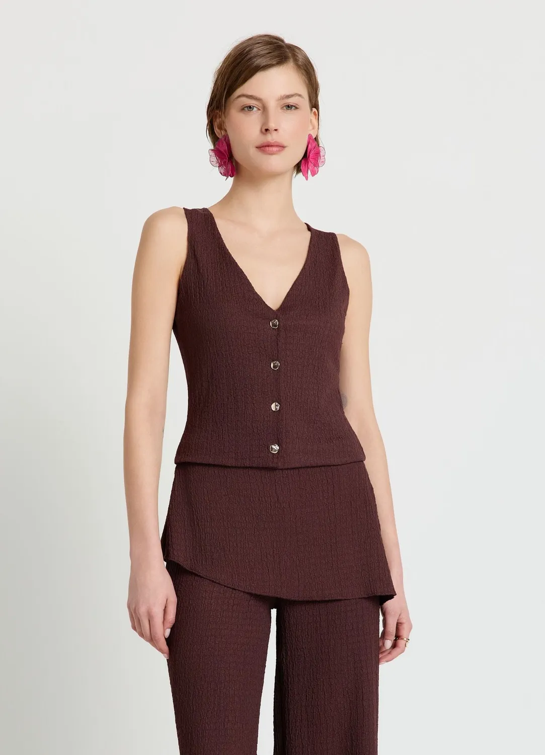Calliope gilet col V boutonné femme XS texturé