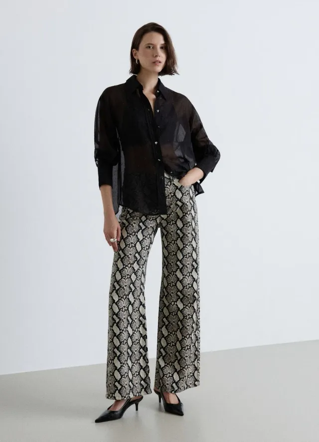 Calliope Pantalon large imprimé piton femme taille haute