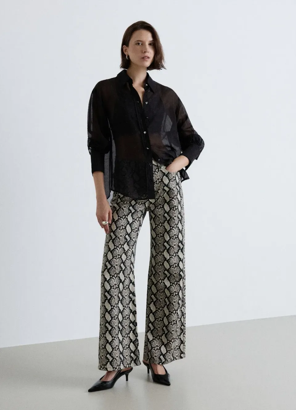 Calliope Pantalon large imprimé piton femme taille haute