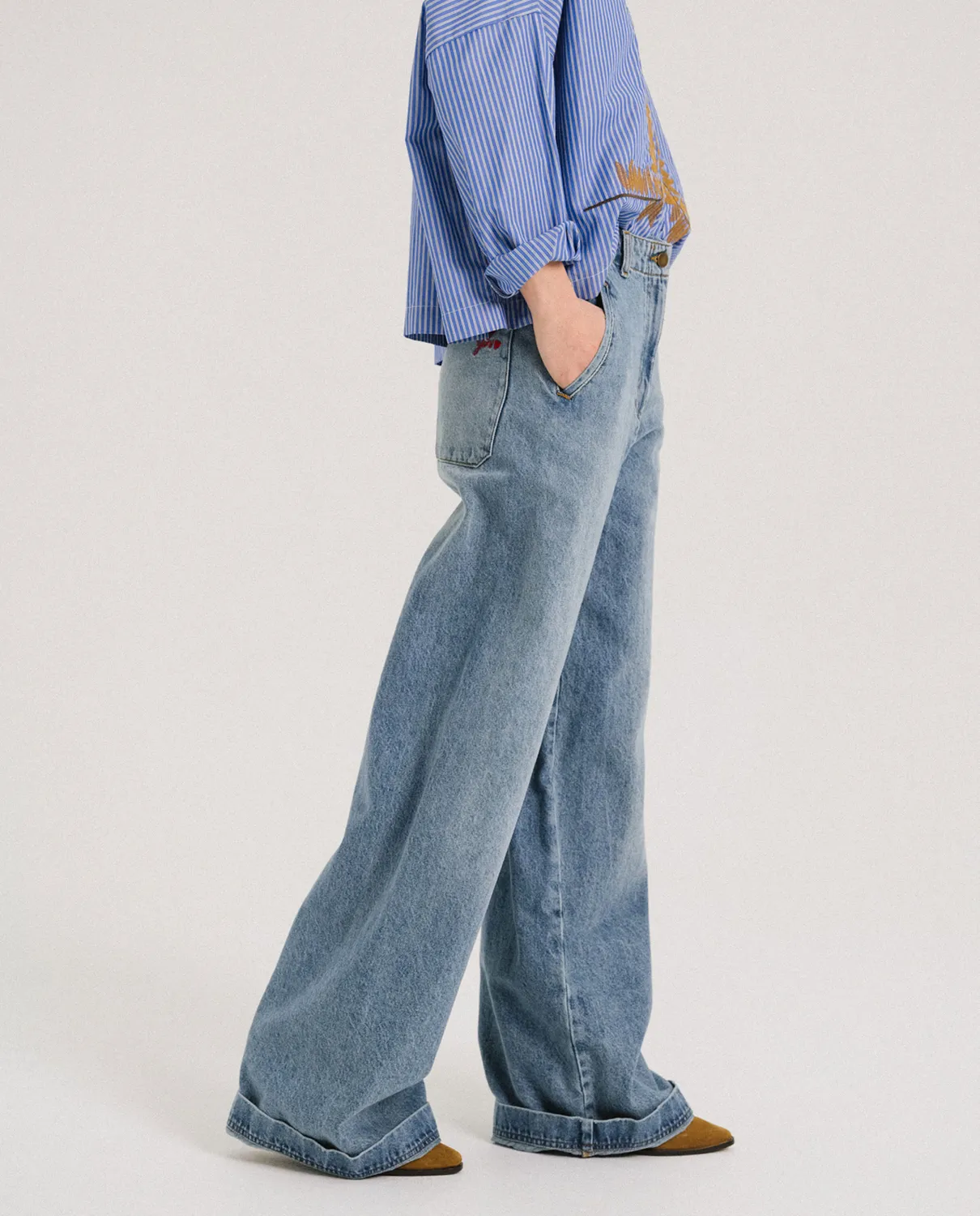 Tinsels Fedel La Vague jean large brodé coton