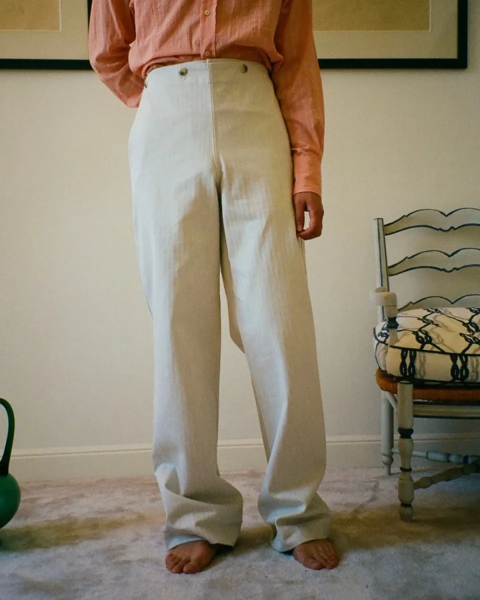 Erevan à pont herringbone sable pantalon droit