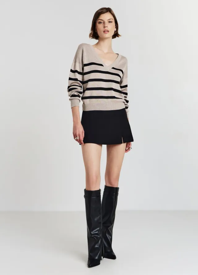 Calliope pull col V rayures femme manches longues