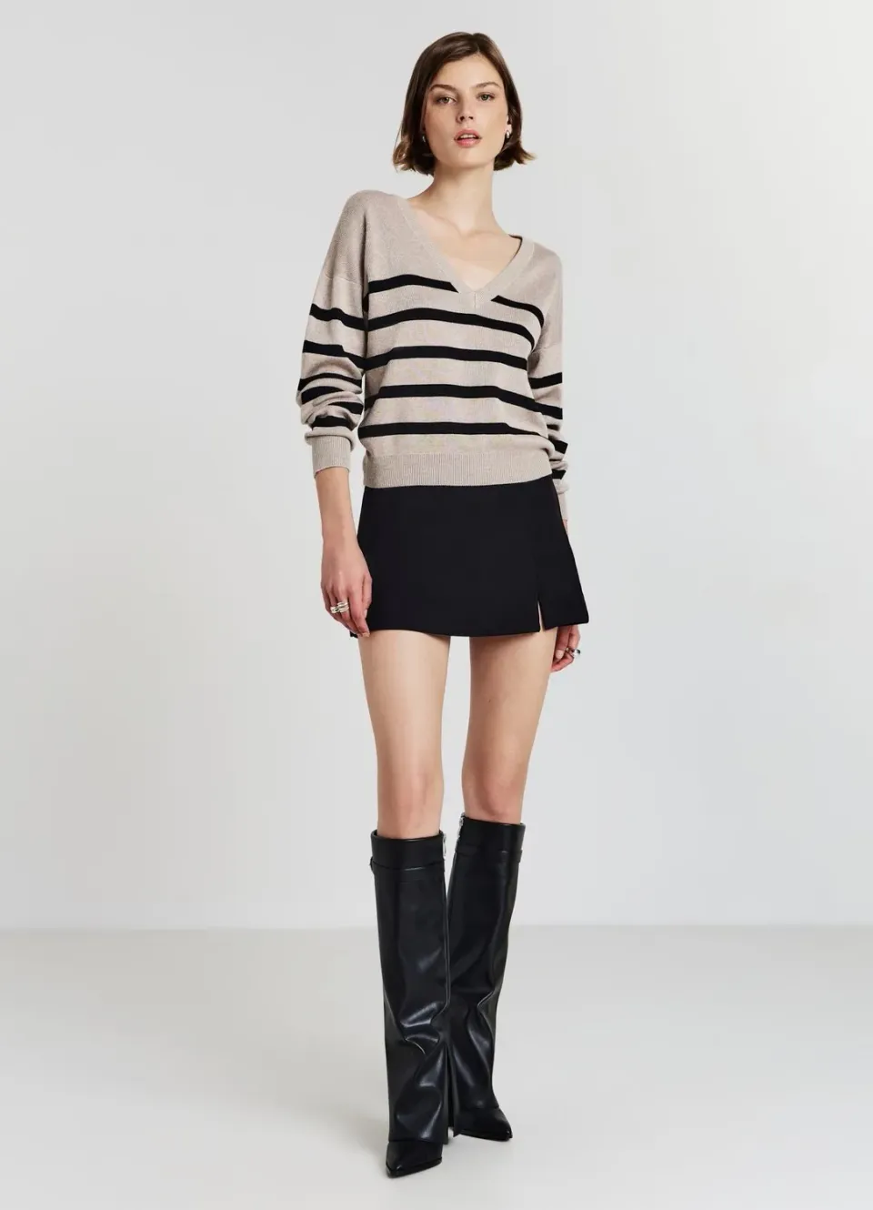 Calliope pull col V rayures femme manches longues