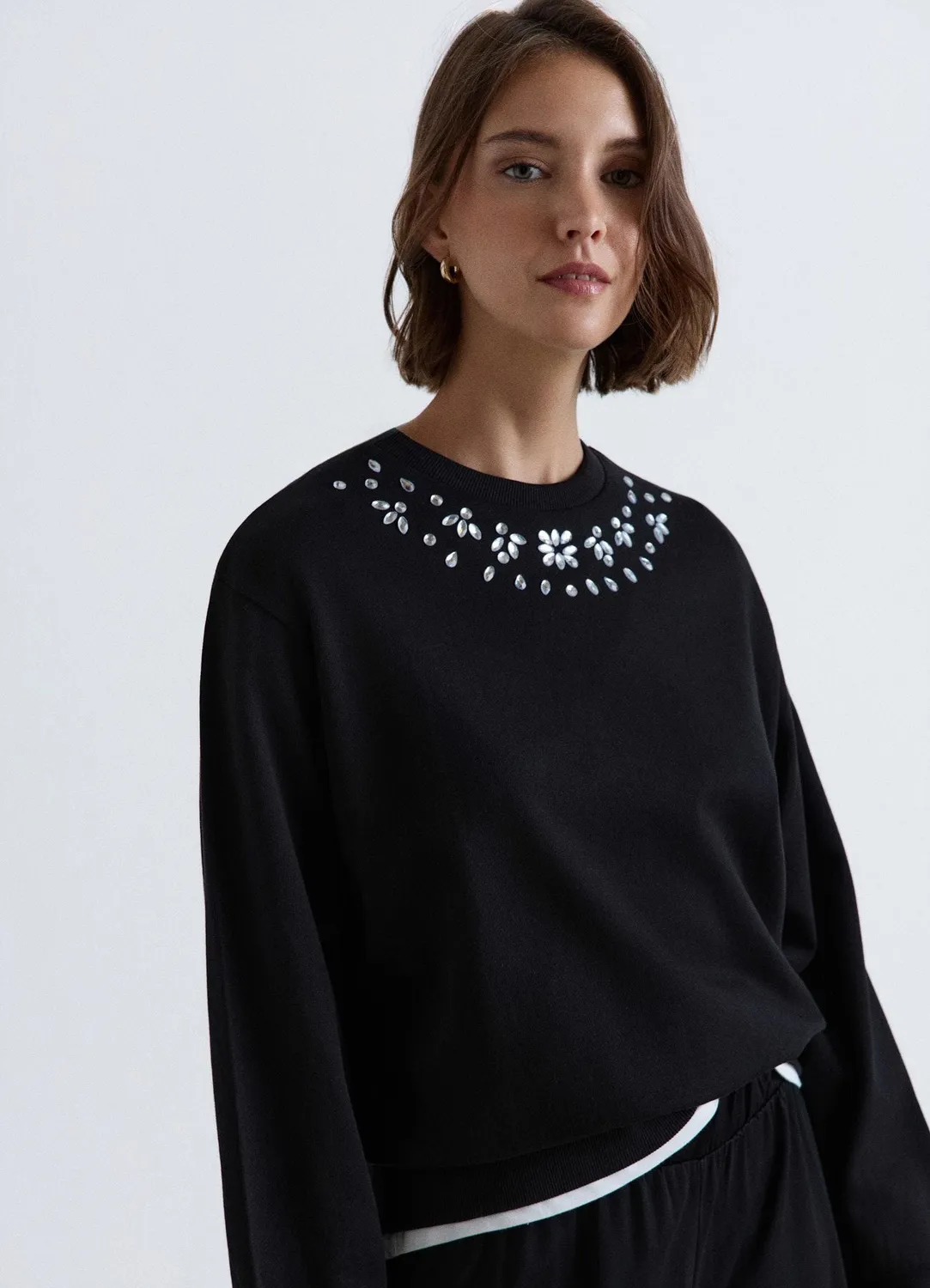 Calliope Felpa sweat femme col rond strass lumineux
