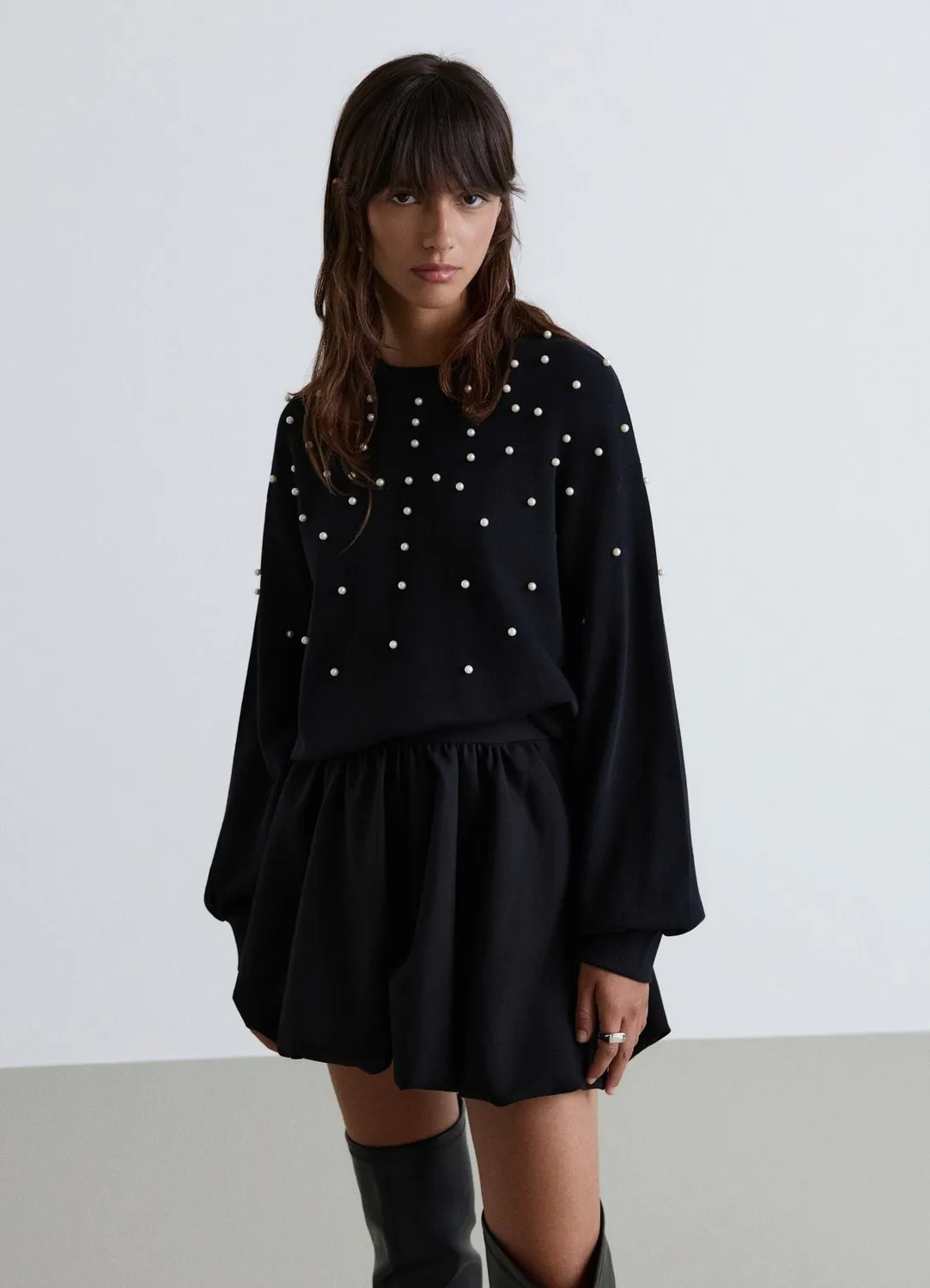 Calliope sweat col rond femme perles devant