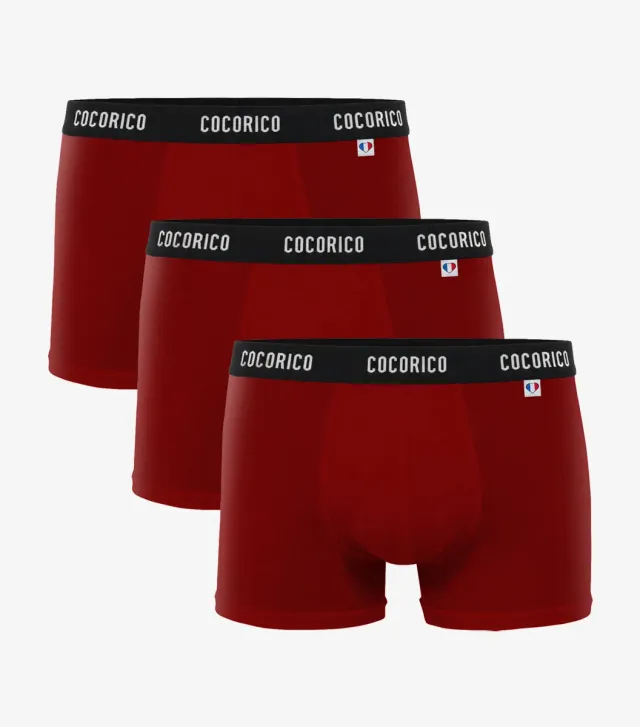 Cocorico Intemporel Boxer Signature Rouge x3 coton homme