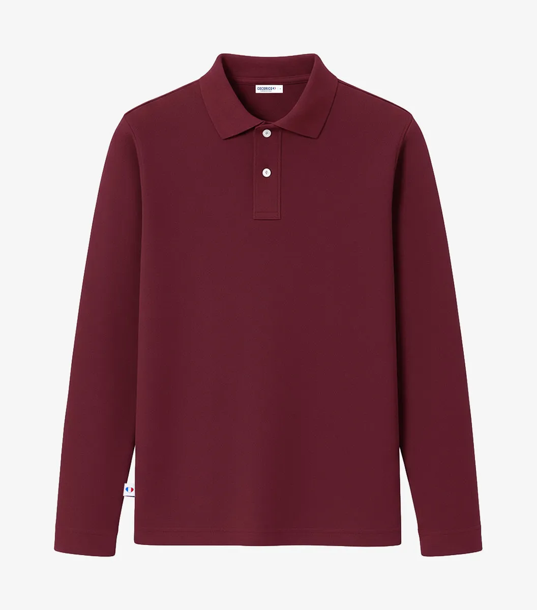 Cocorico Intemporel Polo Homme Manches Longues Bordeaux piqué