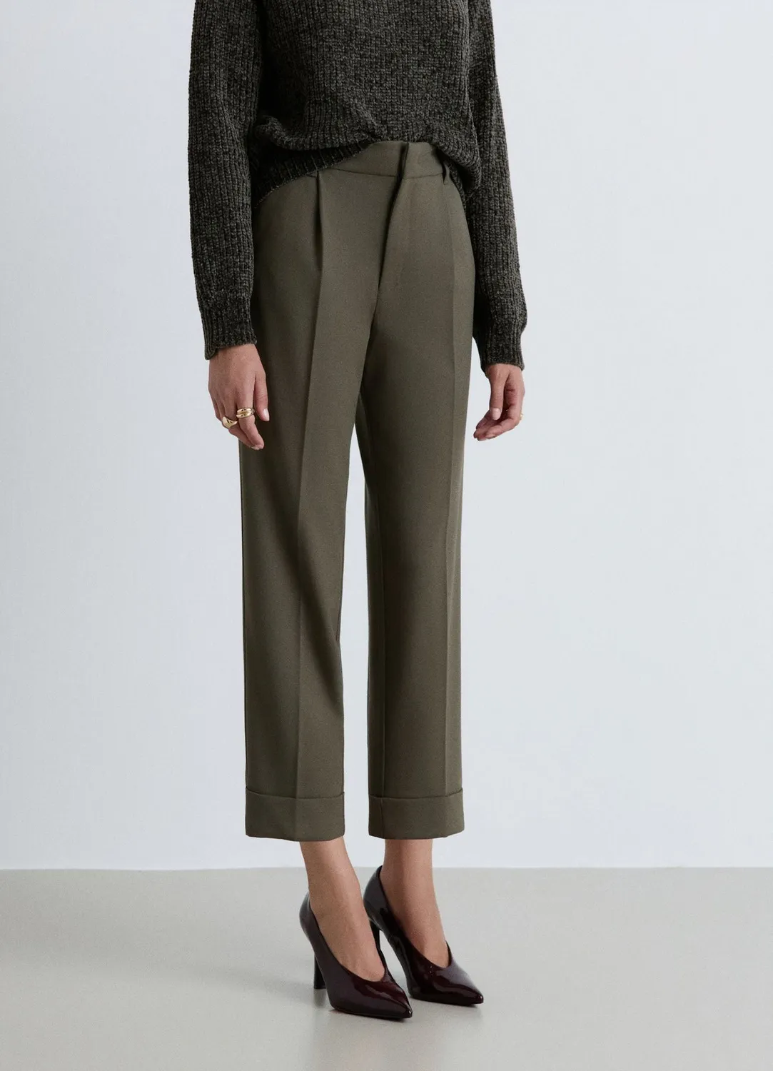 Calliope Pantalon femme droit taille haute à revers