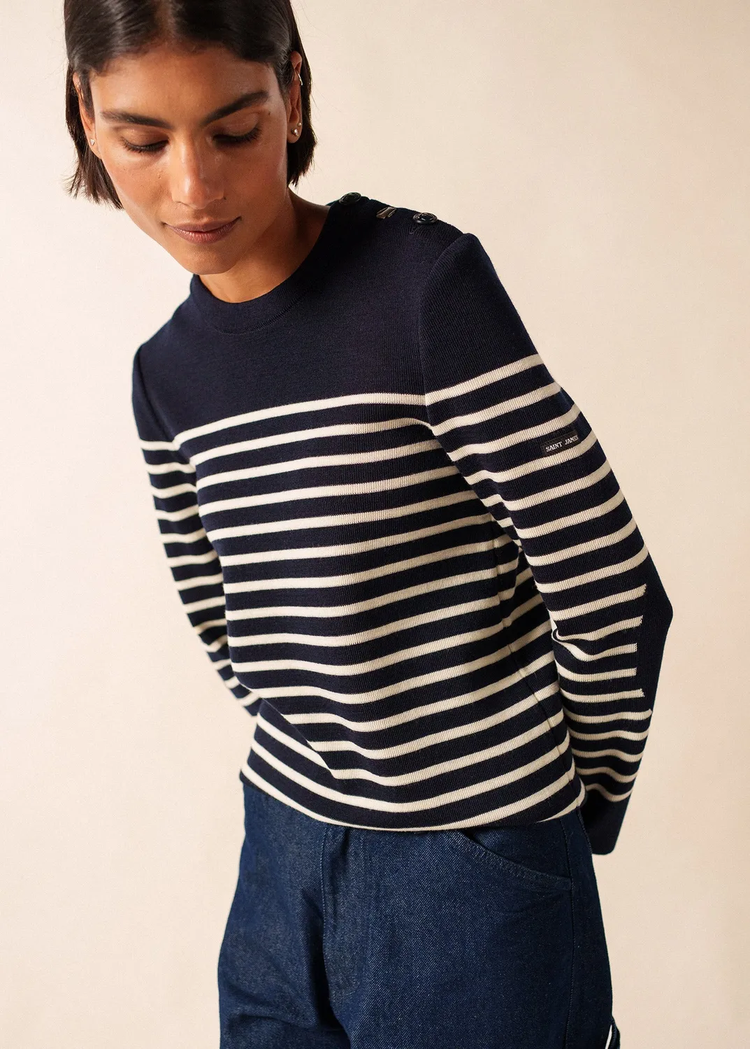 Saint James Brégançon pull marin navy écume laine