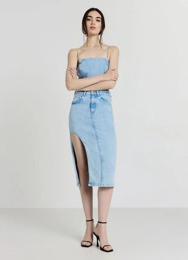 Calliope jupe midi denim fendue femme regular