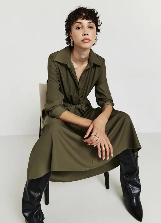 Calliope robe chemise longue coton à nœud femme