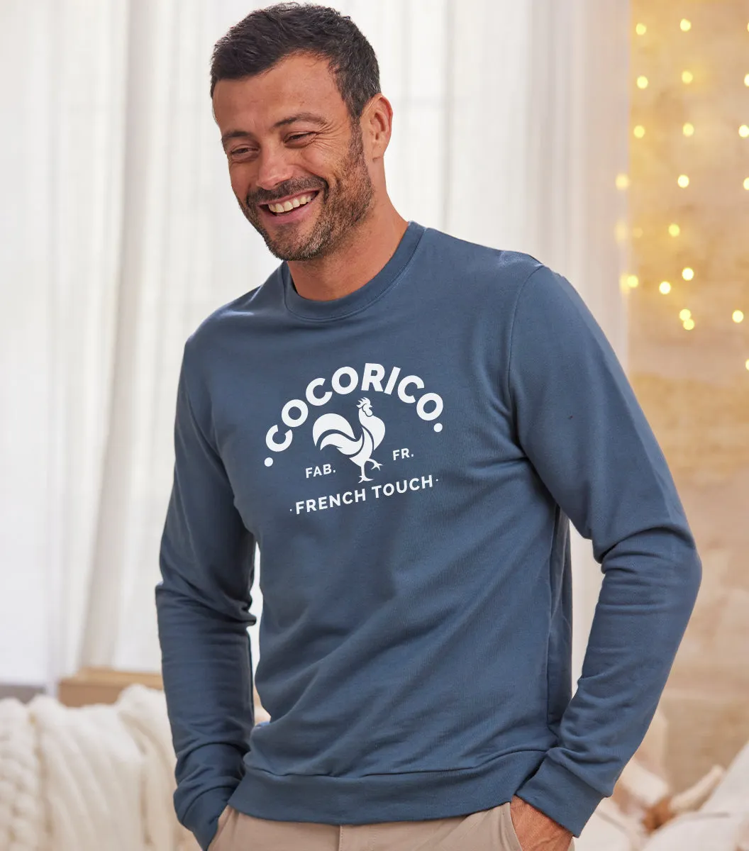 Cocorico Sweat Homme Azur Coq Français Coton
