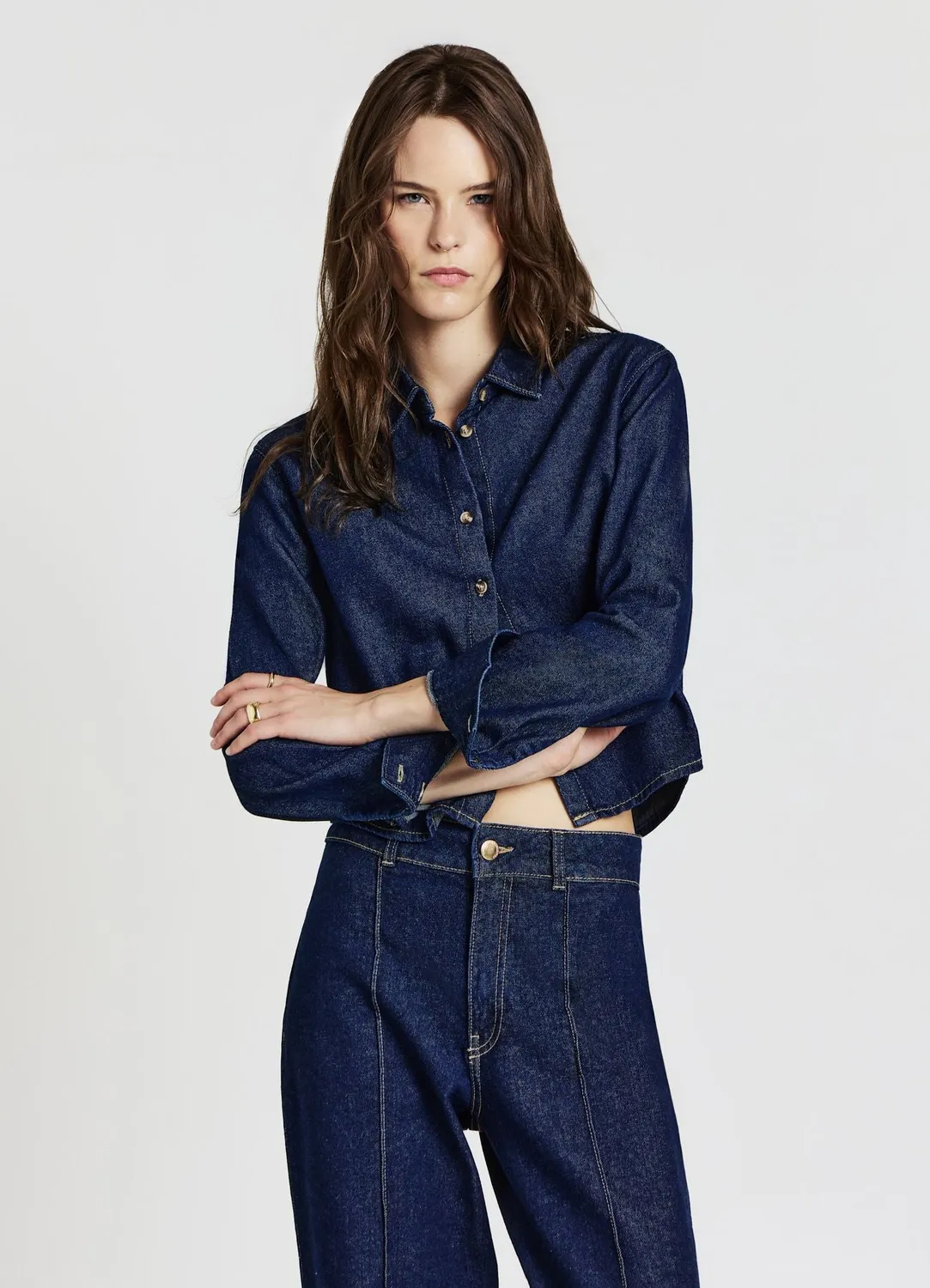 Calliope chemise crop denim femme manches longues