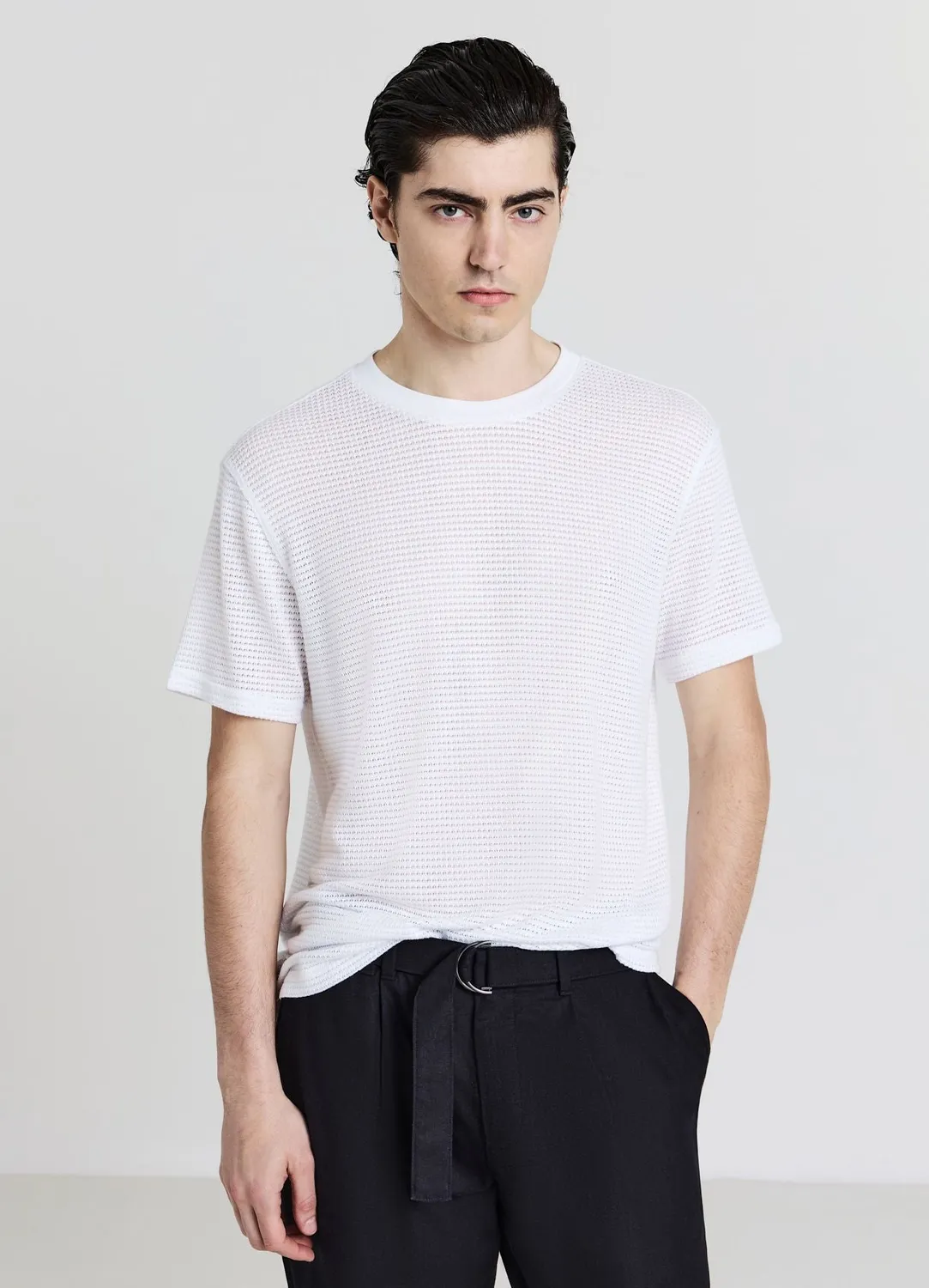 Calliope T-shirt homme travaillé col rond uni manches courtes