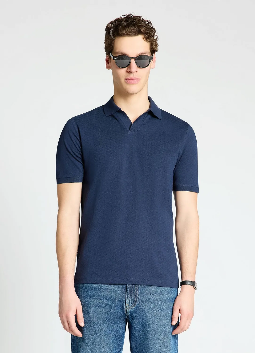 Calliope polo homme col ouvert jacquard uni