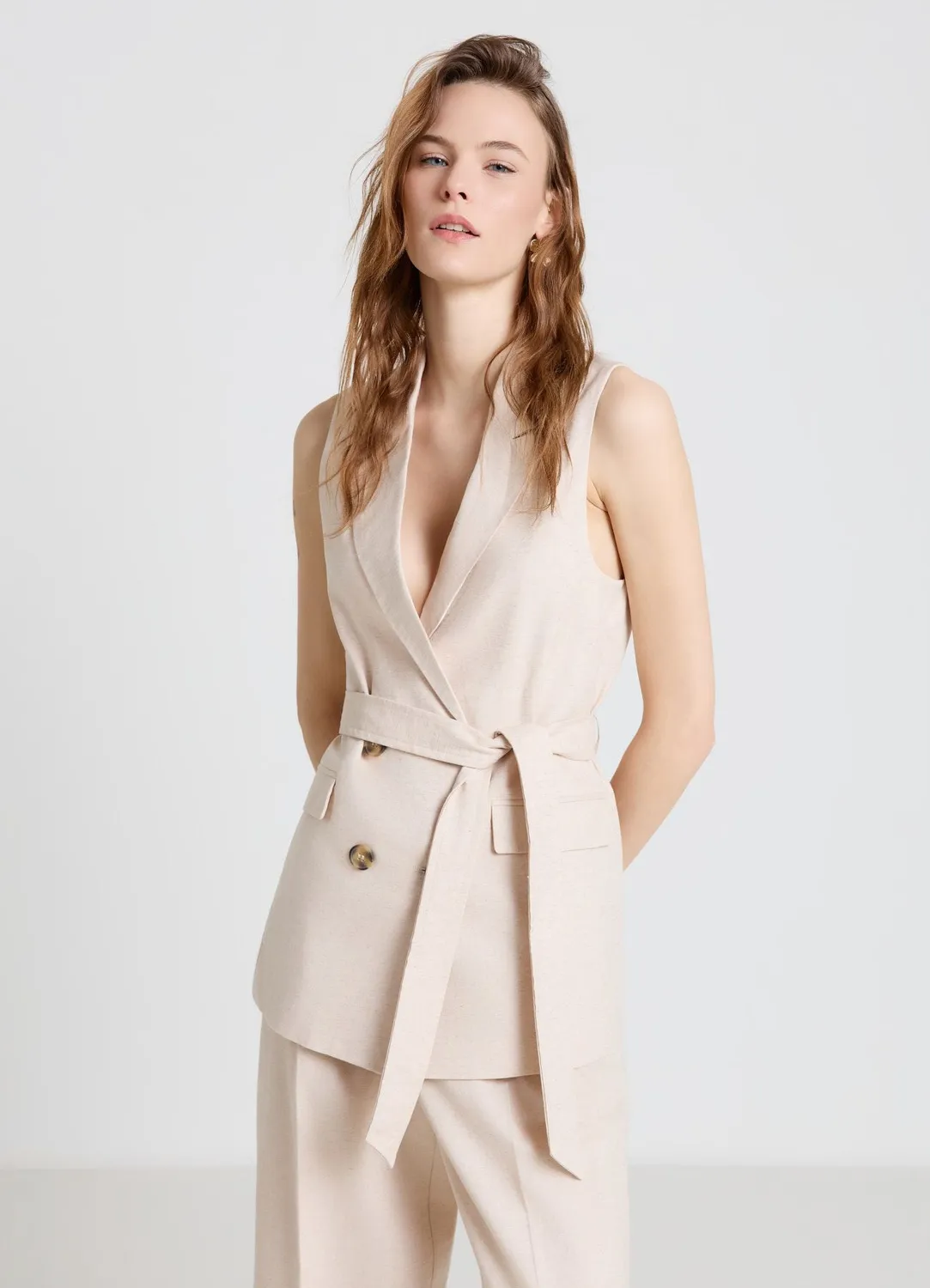 Calliope gilet tailleur femme double boutonnage ceinture