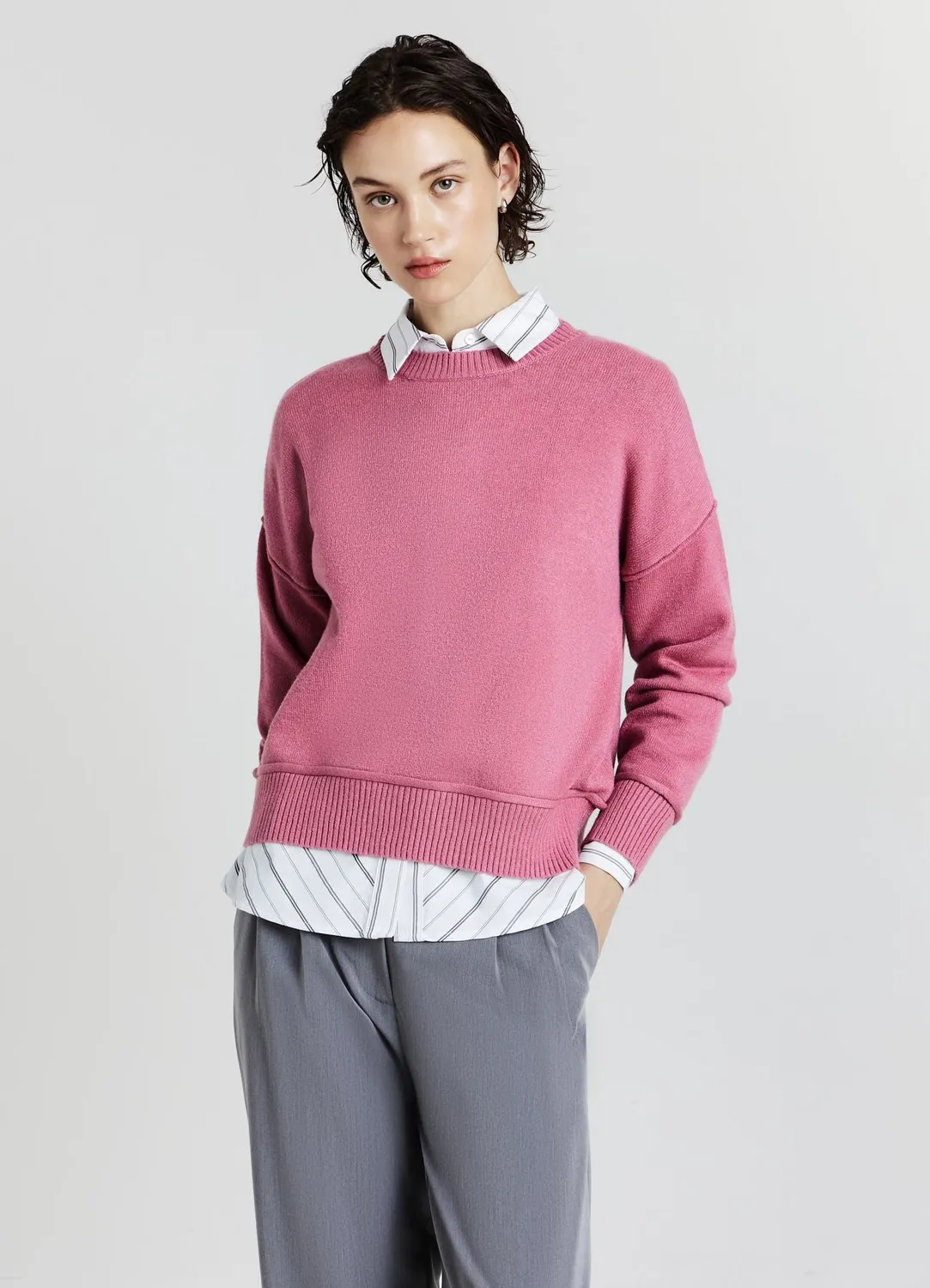 Calliope maille col rond coupe bord franc uni