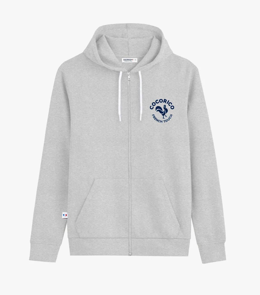 Cocorico sweat zippé femme gris coq français coton