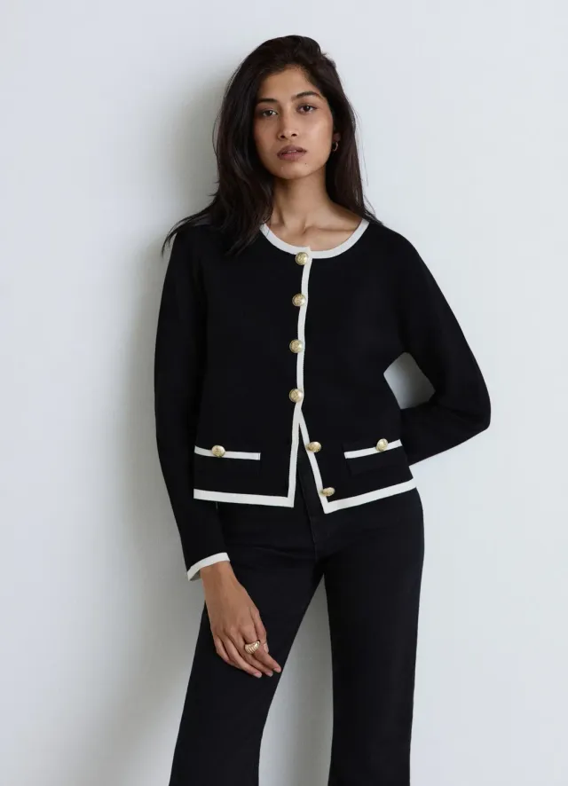 Calliope Cardigan col rond boutons bijou gilet femme poches