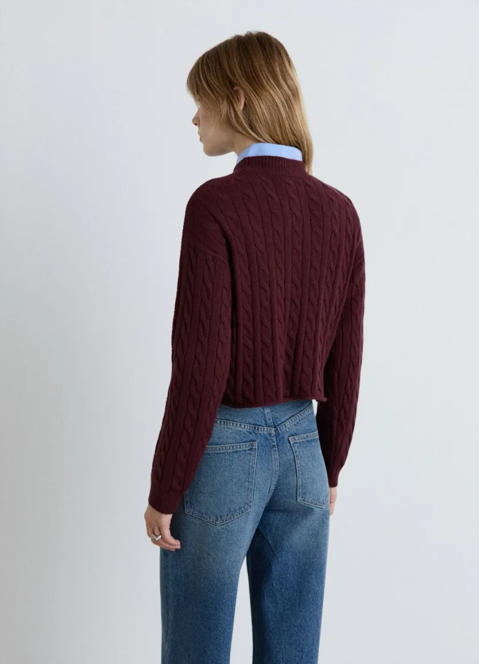 Calliope Pull crop torsadé col rond femme uni