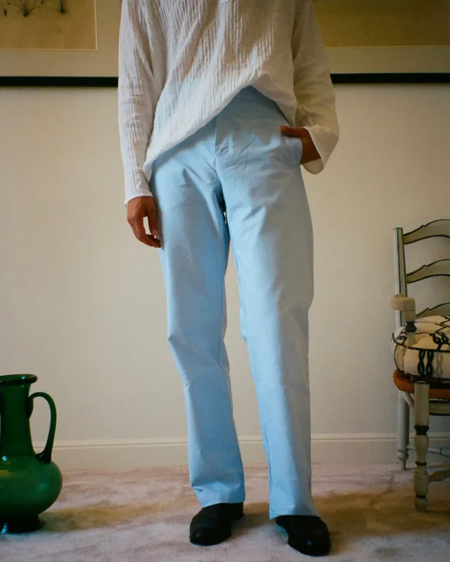 EREVAN Capon pantalon oxford azur toile tissée