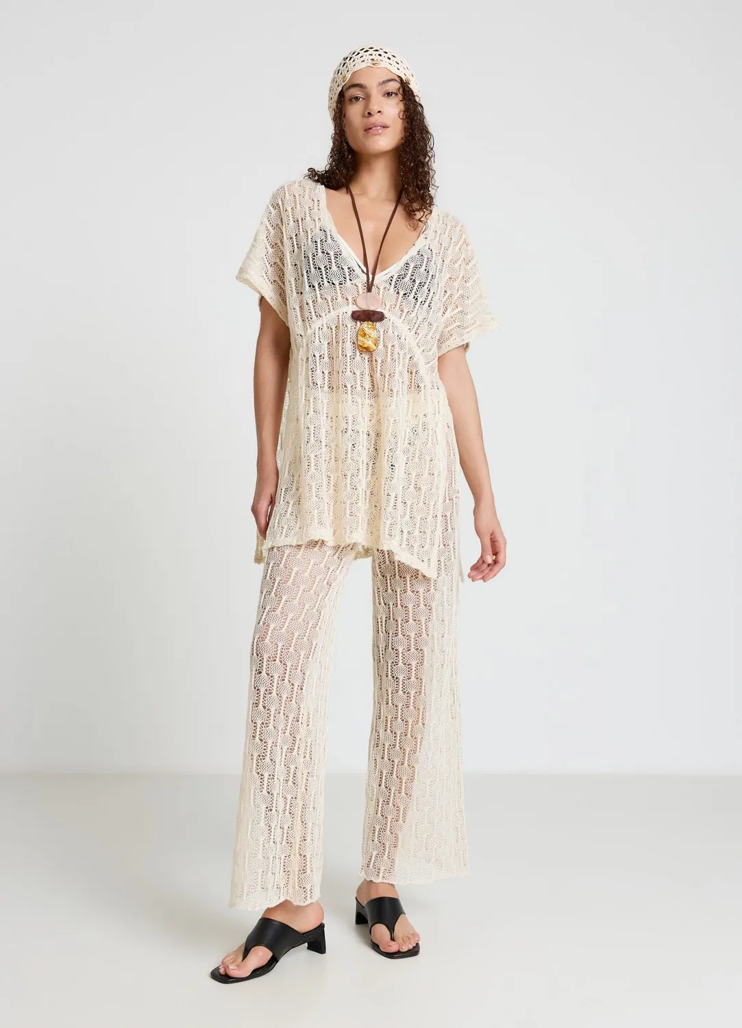 Calliope crochet kaftan de plage femme uni