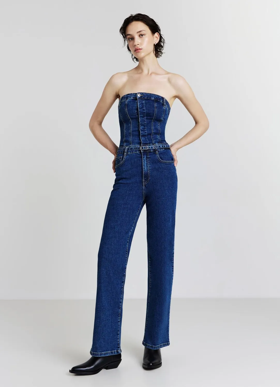 Calliope Tuta denim a fascia combinaison femme bustier