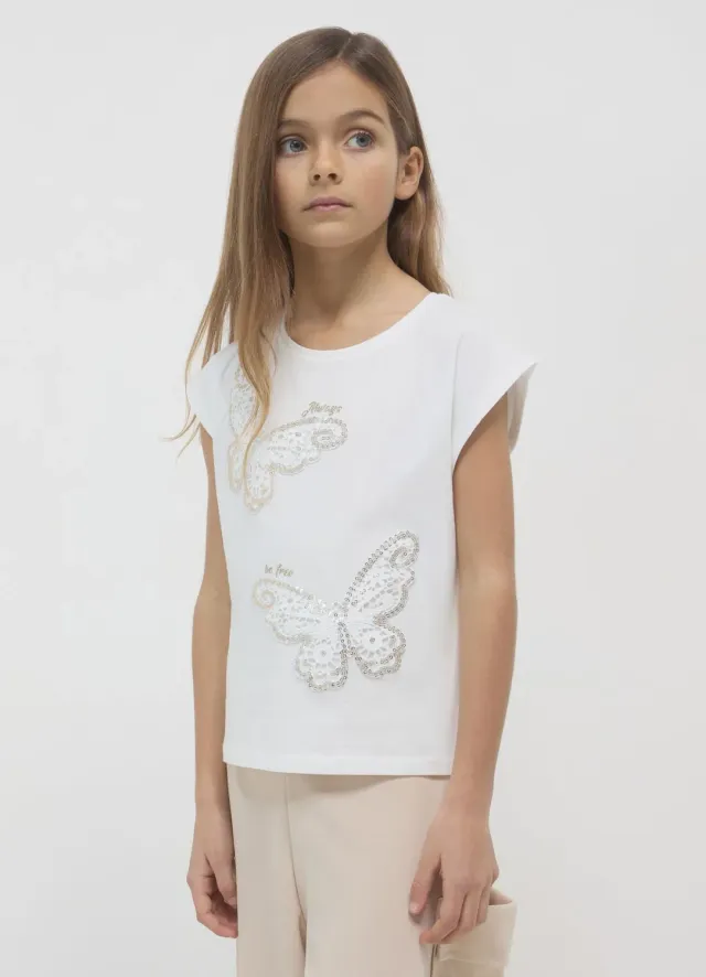 Calliope t-shirt fille coton papillon paillettes sans manches