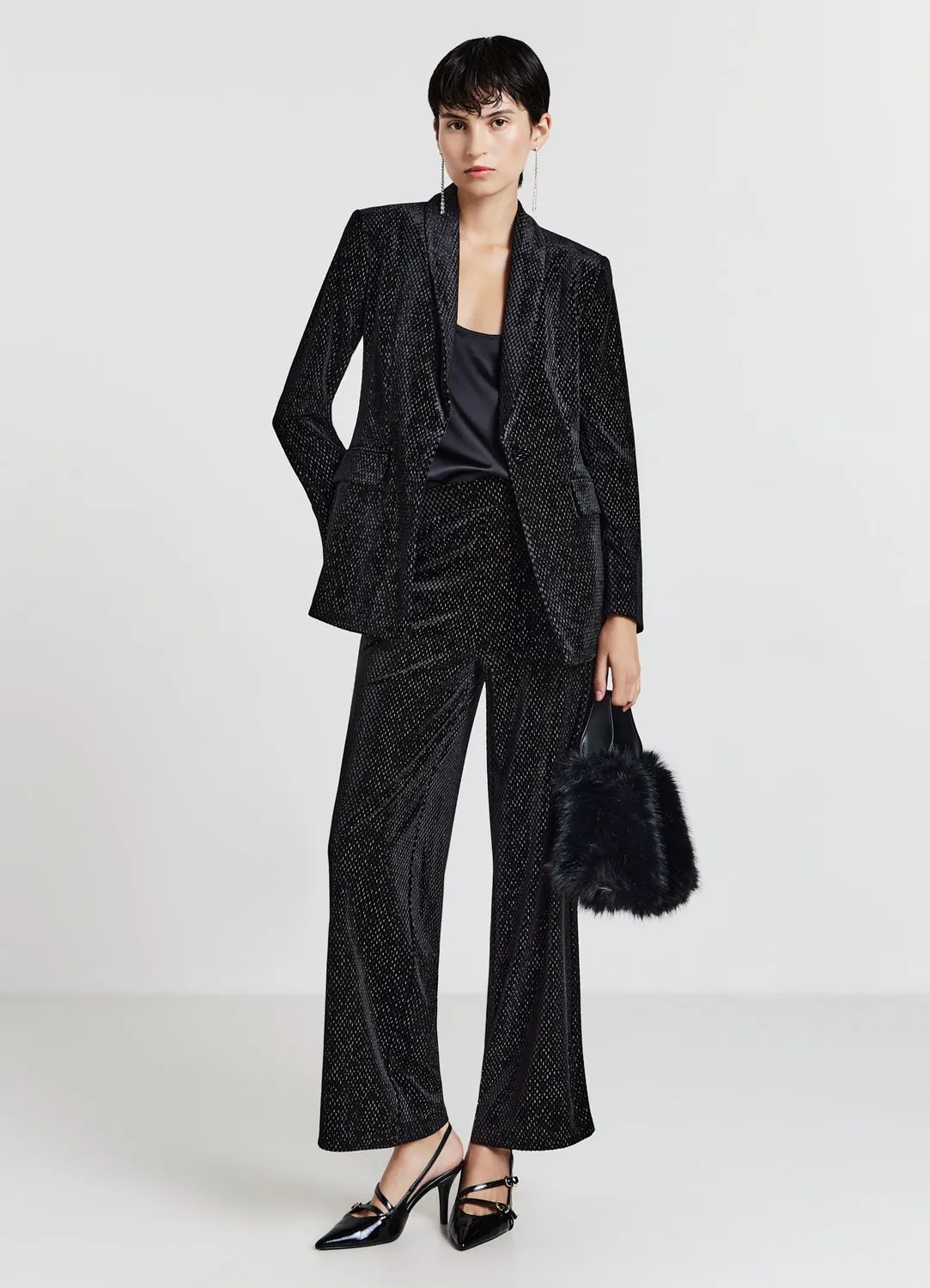 Calliope pantalon palazzo femme chenille brillant large
