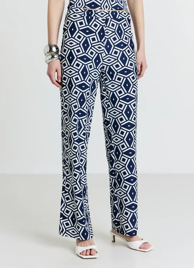 Calliope Palazzo pantalon large femme imprimé taille élastique