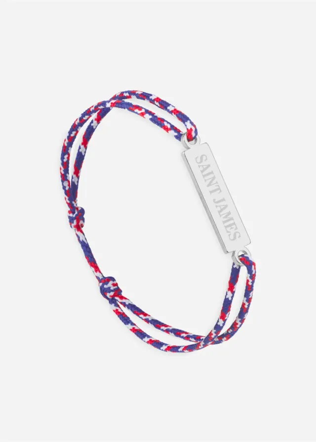 Saint James Logo bracelet Argent/Tricolore cordon coton