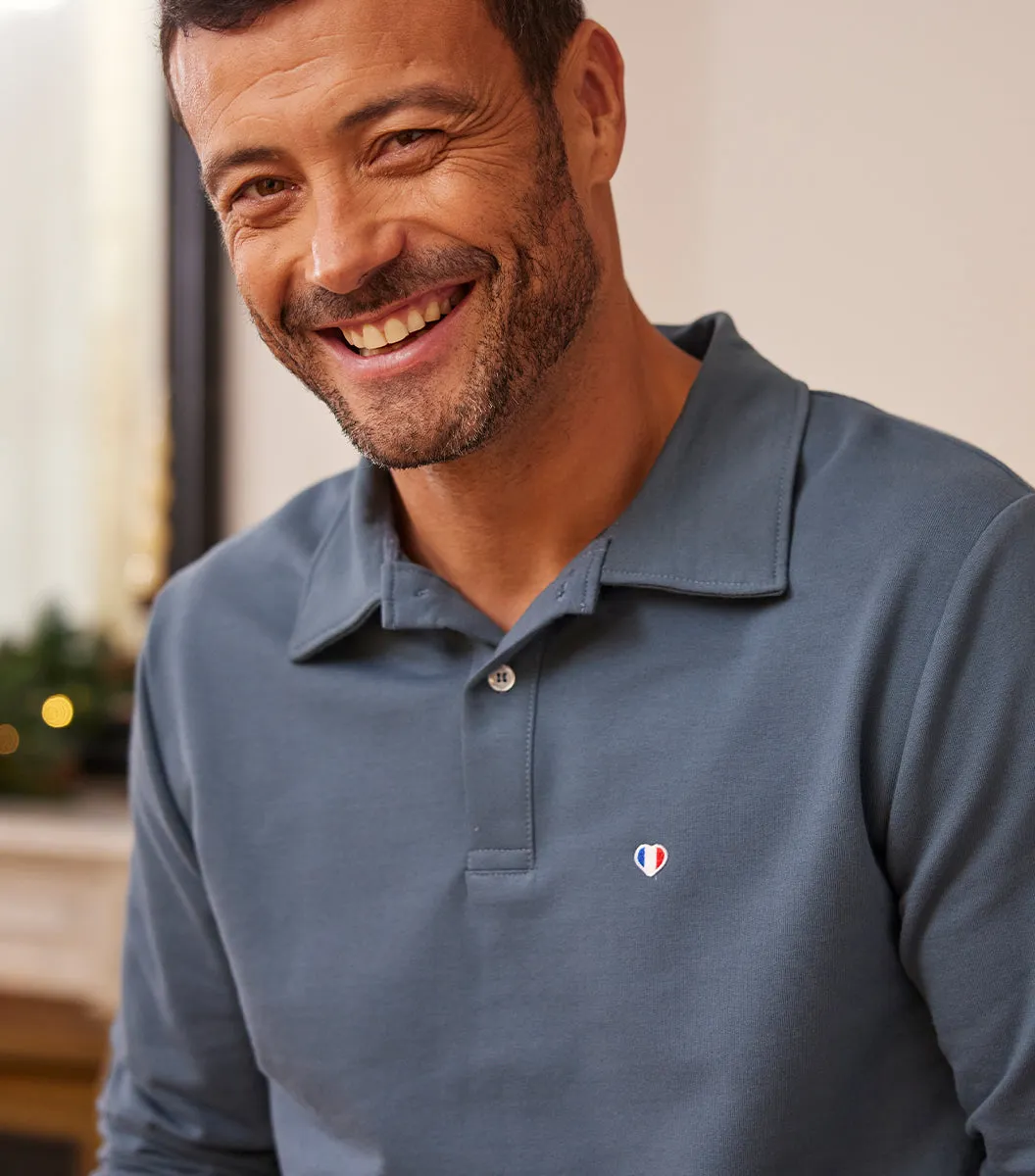 Cocorico Iconique sweat polo homme azur coton