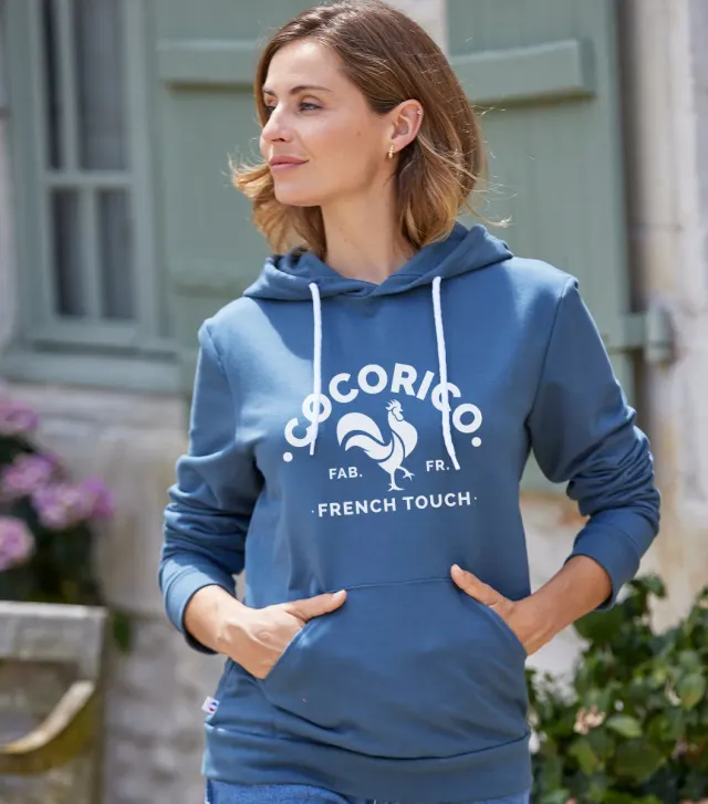 Cocorico Coq Français Sweat Femme Azur coton