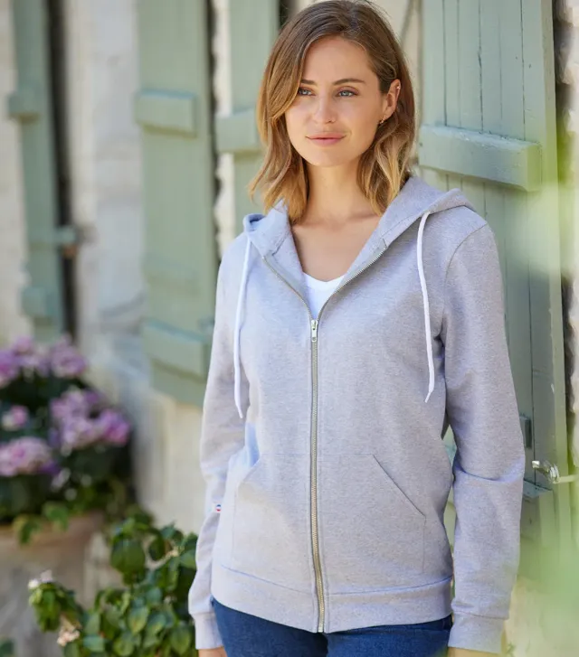 Cocorico Intemporel sweat zippé femme gris coton molleton