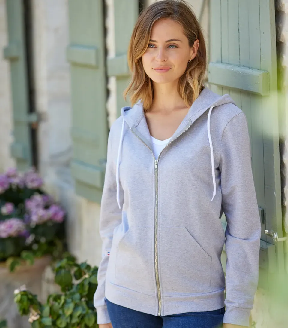 Cocorico Intemporel sweat zippé femme gris coton molleton