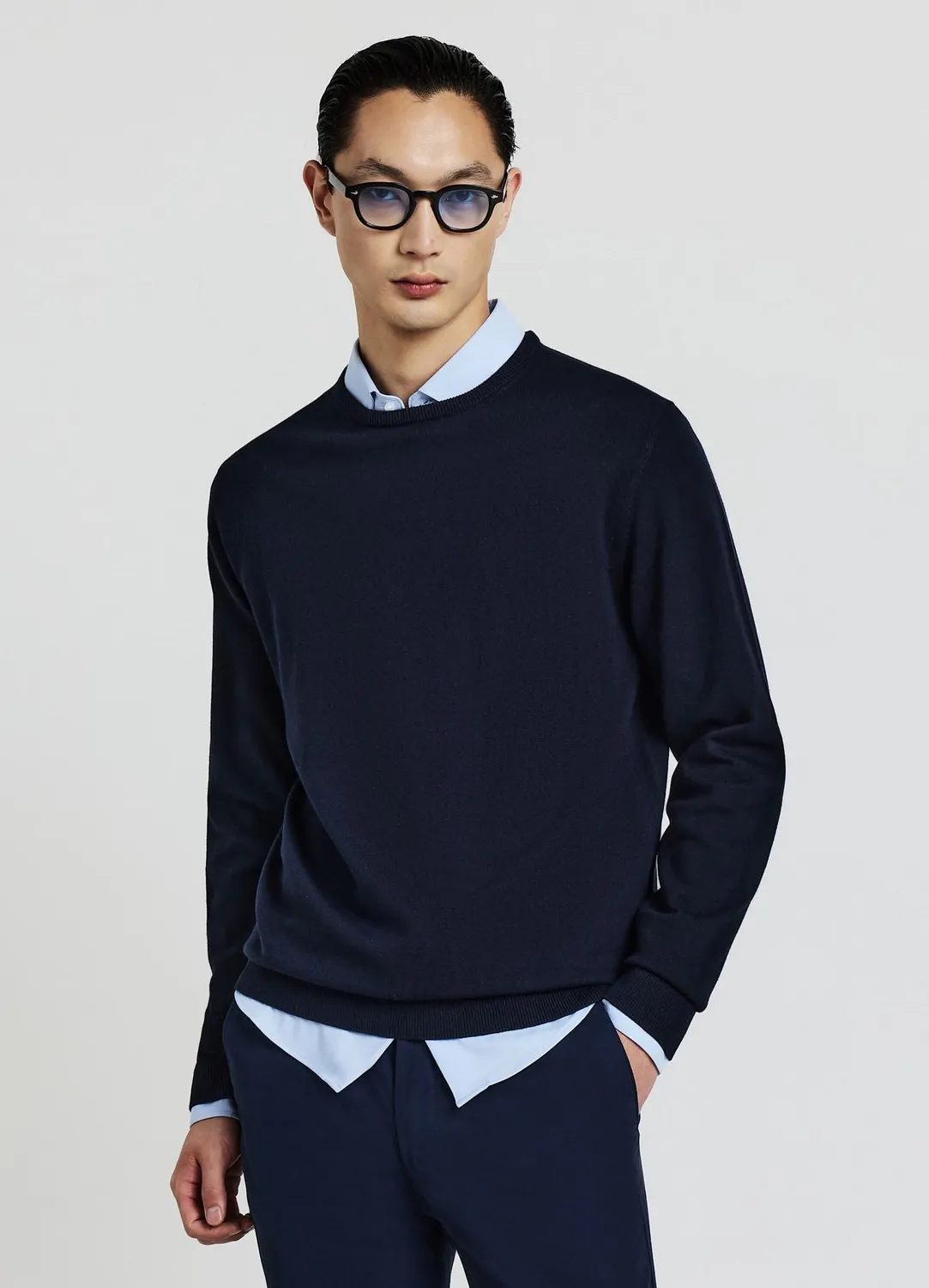 Calliope pull col rond homme coton uni gris
