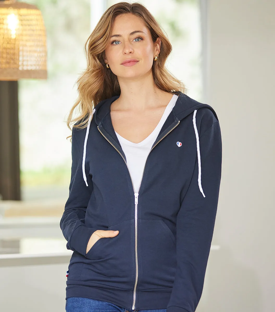 Cocorico Iconique sweat zippé femme marine coton