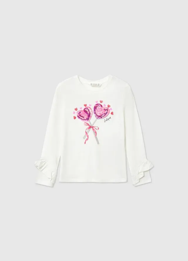 Calliope t-shirt fille coeurs volants manches longues