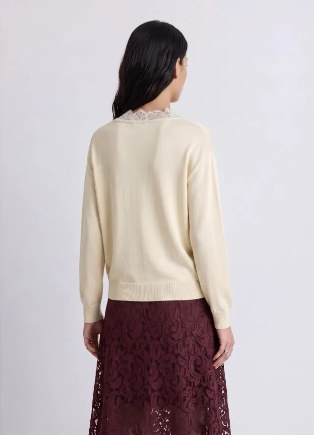 Calliope pull col V dentelle femme uni