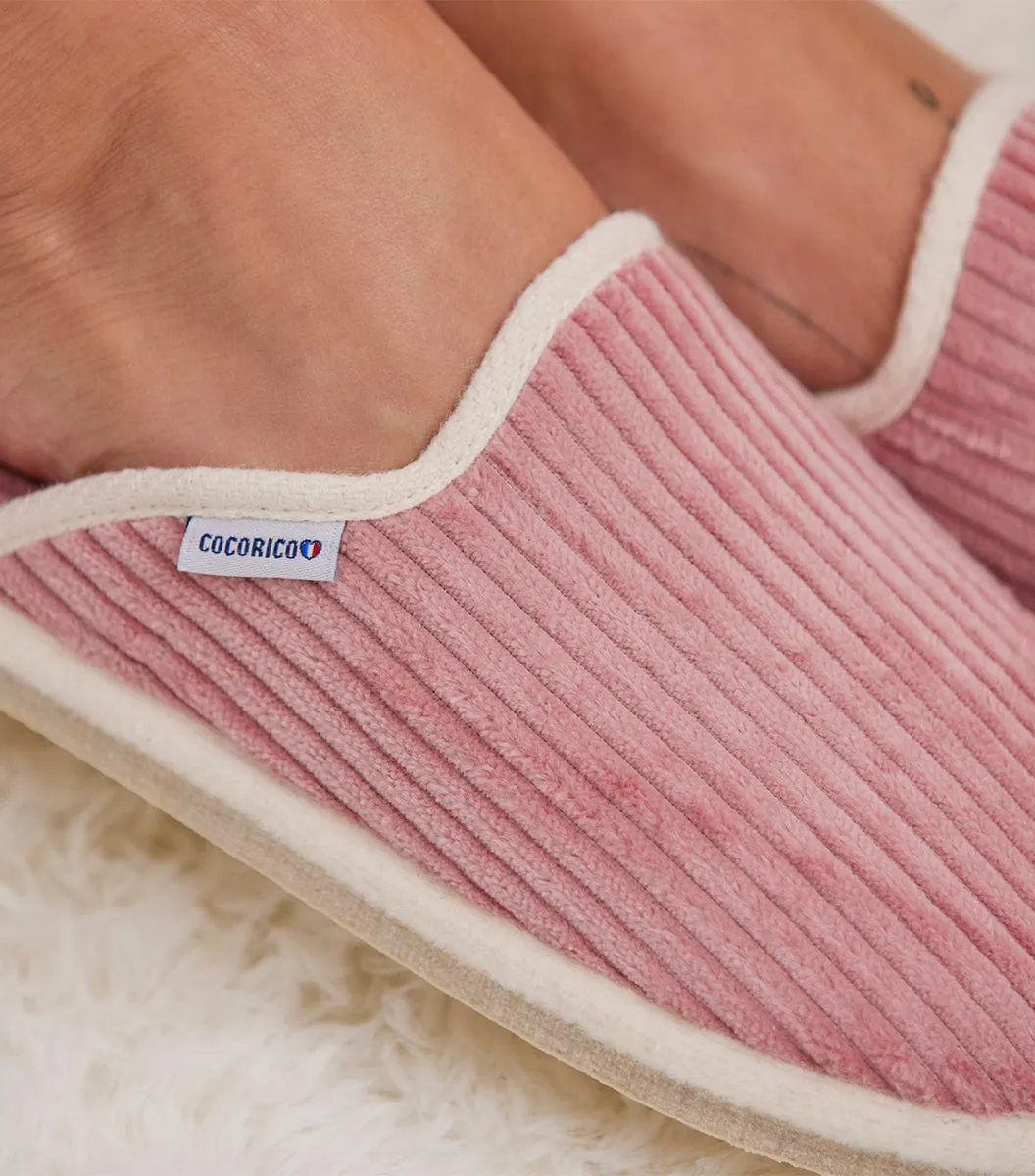 Cocorico Velours Mules Femme Rose – Laine Française