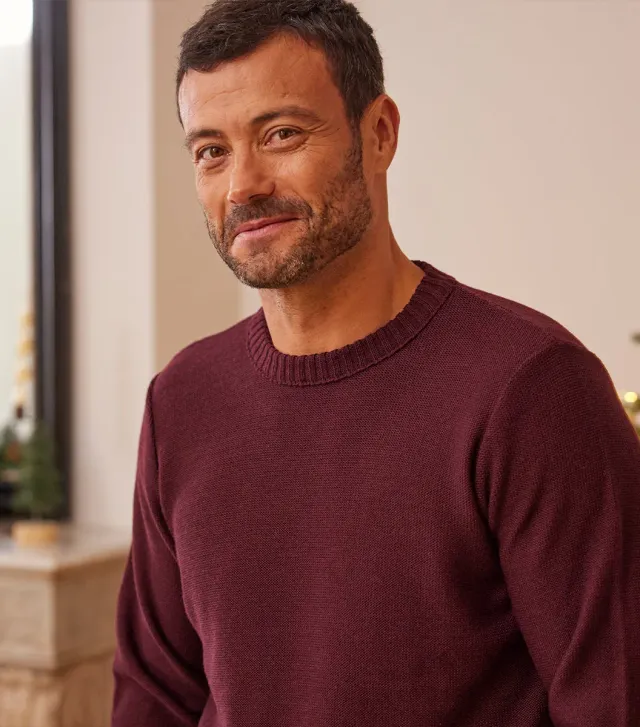 Cocorico pull homme laine bordeaux 50% laine