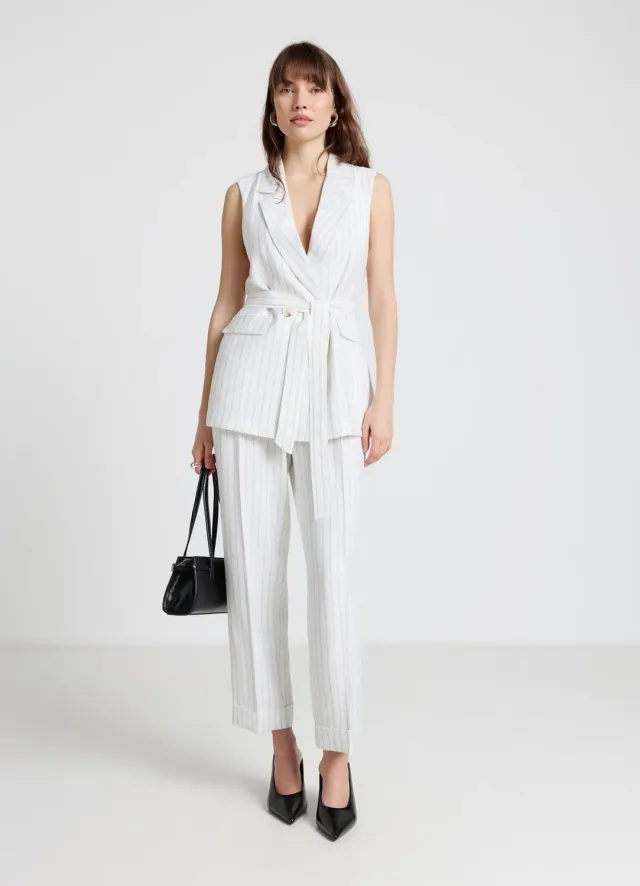 Calliope pantalon rayé femme élastique revers