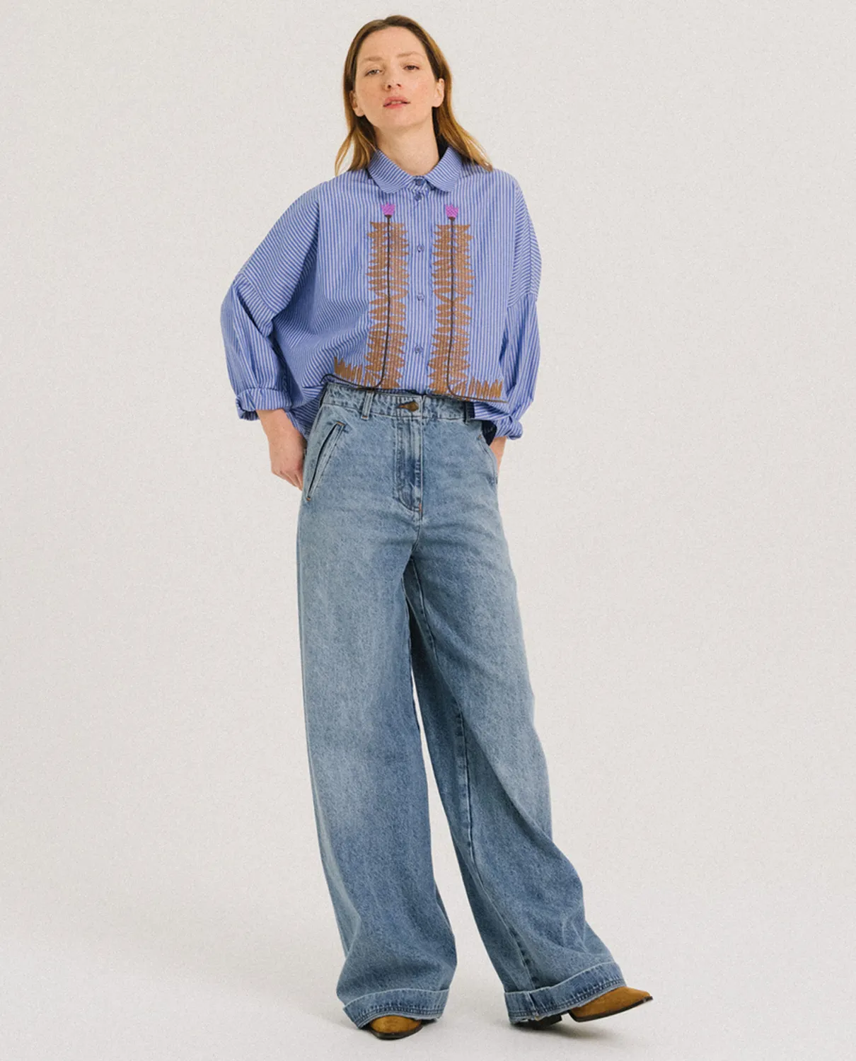 Tinsels Fedel La Vague jean large brodé coton