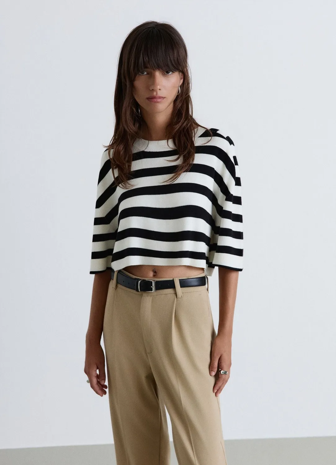 Calliope over crop pull femme rayé manches 3/4