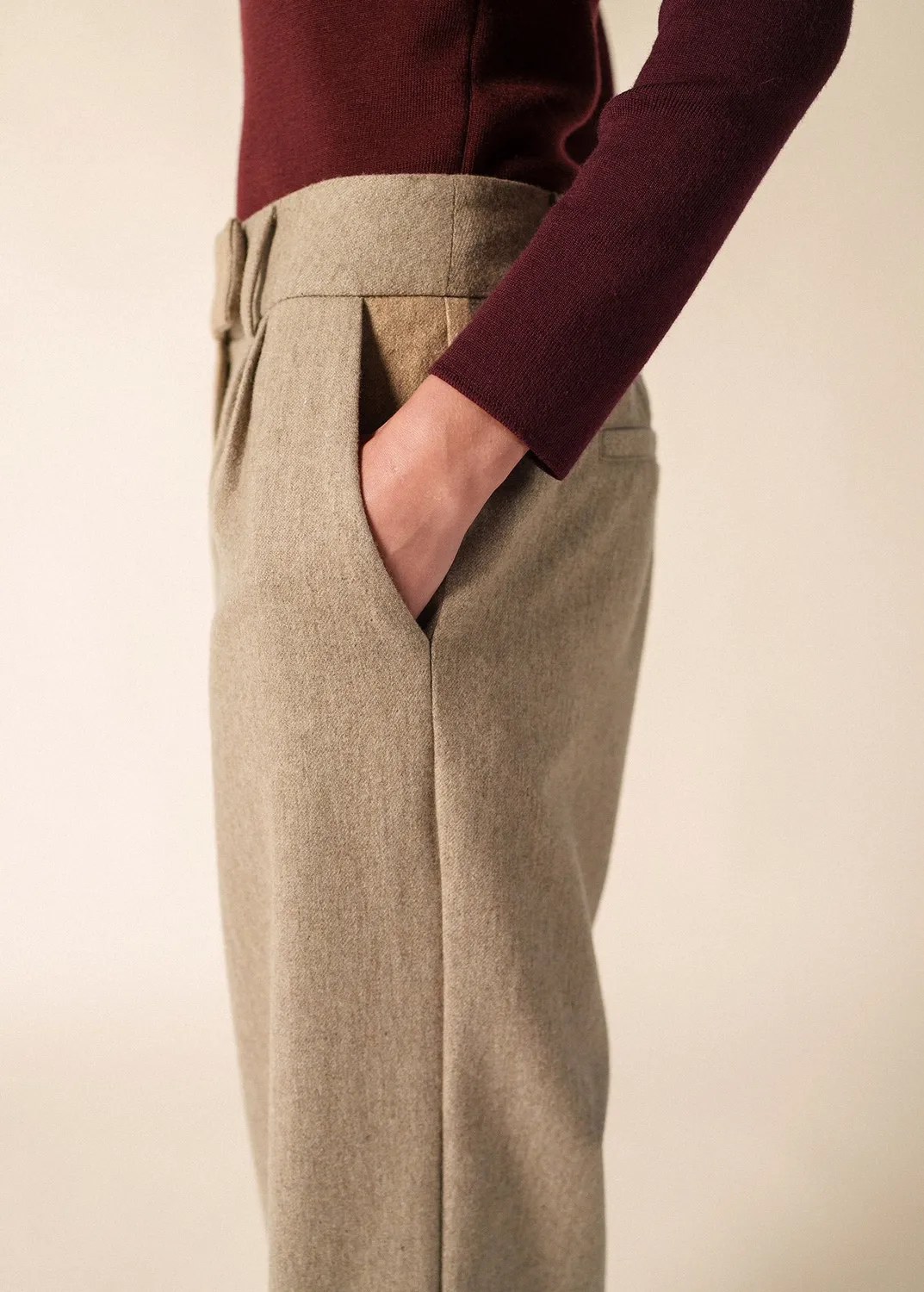 Saint James Bianca pantalon beige foncé flanelle laine