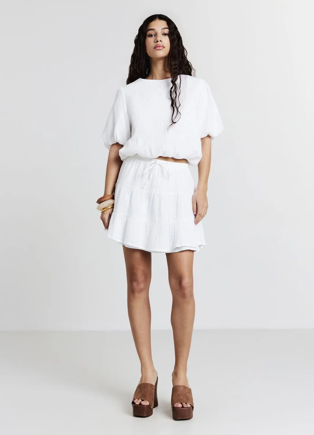 Calliope jupe courte volants femme coton uni